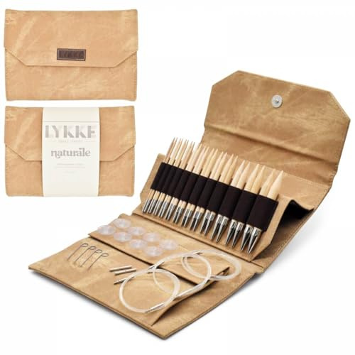 Lykke Austauschbare Stricknadeln, Farbe Holz 8,9 cm, Stricknadel-Set Tan Denim Effekt