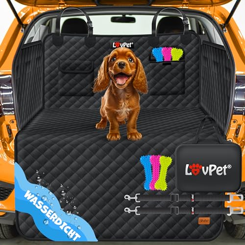 Lovpet Kofferraumschutz mit Seiten- und Ladekantenschutz Hundedecke für Auto-Rückbank mit Sichtfenster & Zubehör Hunde-Autodecke Premium - Wasserdicht Kratzfest & Universal einsetzbar Schwarz