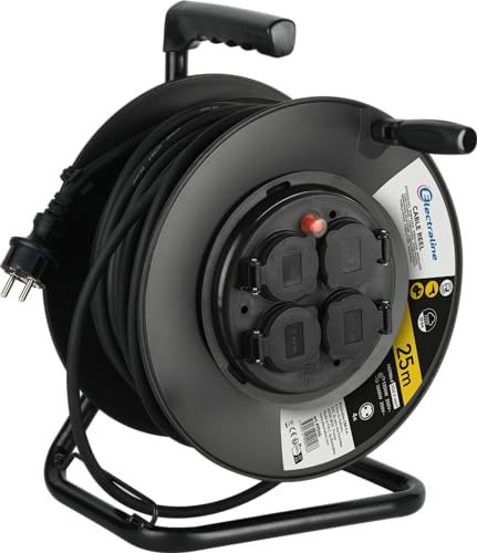 Electraline 49046, kabeltrumma professional, kabel H07RN-F 3G2.5, 25 m kabel/kabelrulle med 4 Schuko-uttag, IP44