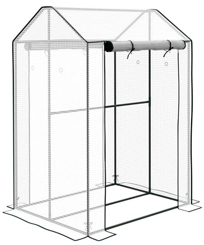 Outsunny Serra da Giardino con Copertura in PE, Serra a Casetta a 2 Zone con Porte Avvolgibili e Prese d'Aria per Orto e Balcone, 100x80x150cm