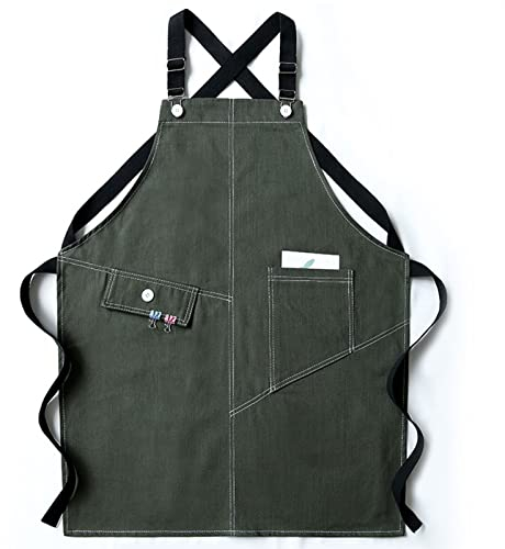 Arbeitsschürze mit Taschen, Tischlerschürze, Werkstatt-Werkzeugschürze, robuste Arbeitsschürze aus gewachstem Segeltuch, Schweißschürze, Arbeitsschürze (Farbe: Grün, Größe: XL) ( Color : Green , Size