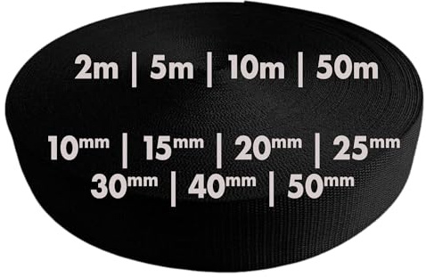 Gurtband 2m 5m 10m 50m, 50 Farben, Breite 10mm 15mm 20mm 25mm 30mm 40mm 50 mm Taschengurt Polypropylen Ideal für DIY-Projekte, Handarbeiten (580) Schwarz, 30mm x 5m