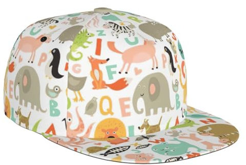 DEXNEL Flowers in Sunshine Herren-Hut, verstellbare Snapback-Hut, gerade Krempe, Trucker-Kappe, Baseball, Zoo-Alphabet-Tier, One size