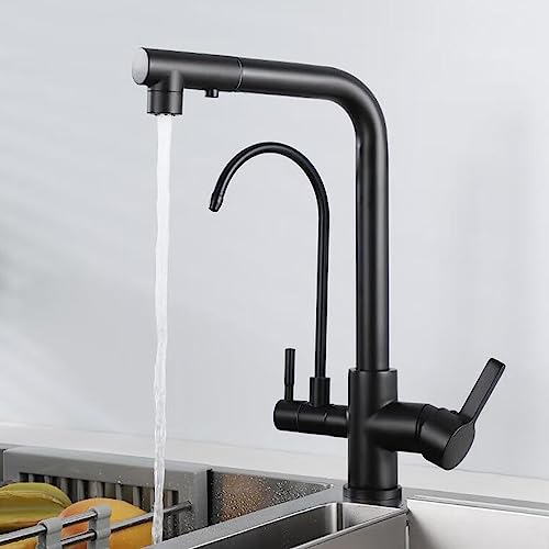 3-Wege-Wasserhahn, Küche, ausziehbar, mit Dusche, Küchenarmatur, Messing, drehbar, Multifunktions-Spültischarmatur, Küche, 3-Wege, Schwarz