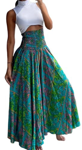 iSpchen Falda Floral Casual 2024 de Mujer Cómoda Midi de Tendencias de Verano,Dunkelgrün,S