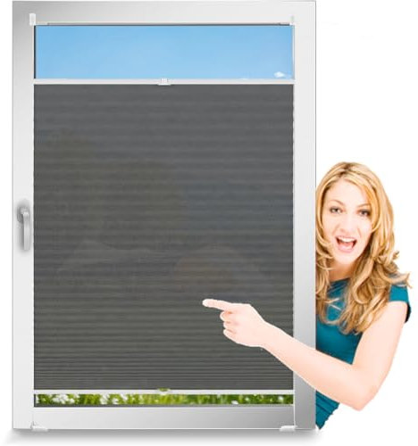 Faltrollo, Sichtschutz Plissee Klemmfix Rollos 52 x 210 cm, Blickdicht Sichtschutz Sonnenschutz, Jalousie Easyfix Rollo Jalousie Faltrollo, Plisseerollo Rollo Jalousie, für Fenster & Tür, Grau