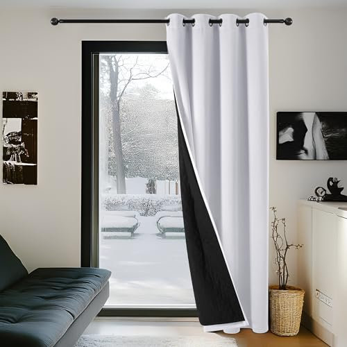 Deconovo Thermal Door Curtains 84 Inch Drop, Extra Wide Window Panel with Thick Microfiber Lining, Draught Reduction Eyelet Blackout Curtain for Doorways, 80 x 84 Inch (W x H), Silver Grey, 1 Piece