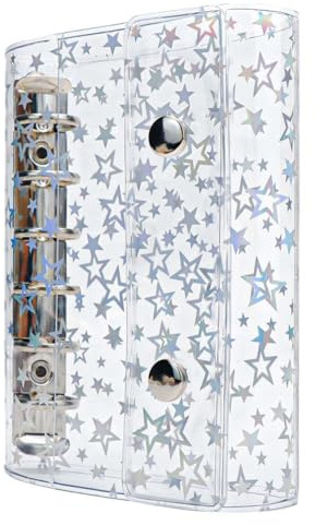 VENOAL A7 Budget Binder Cover Clear PVC 6 Ring Binder Glitter Star Refillable Notebook Shell Protector with 2 Snaps