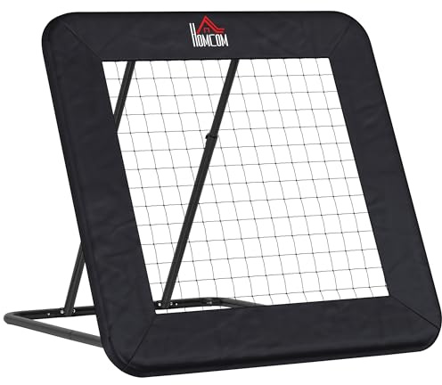 HOMCOM Rebounder Pieghevole e Regolabile da Esterno per Calcio, Baseball e Pallavolo, Rete da Calcio in PE, Metallo e Tessuto Oxford, 128x118x108-120 cm, Nero