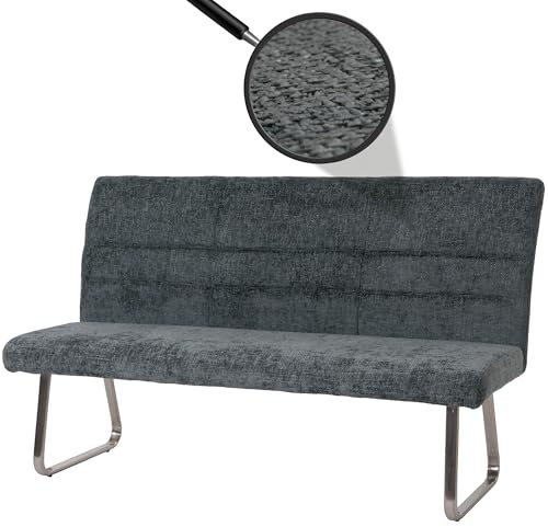 Mendler Sitzbank HWC-G55 180cm Edelstahl - blau-grün | Esszimmerbank, Bank, gebürstet Stoff/Textil, Chenille, Öko-Tex