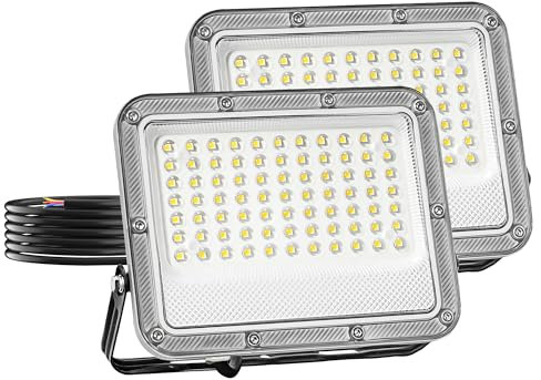 KOSOOM LED Spotlight Outdoor 50 W Cool Light 6500 K 5500 Lumen LED Construction Spotlight IP66 Waterproof Outdoor Spotlight for Bright Garden Garage Sports Field Yard Floodlight Pack of 2