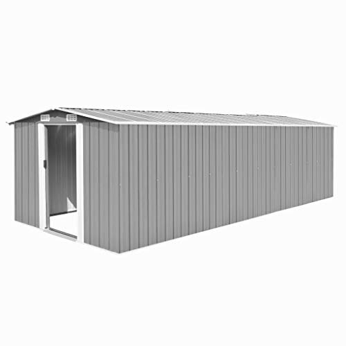 Azzrora Gartenhaus, Gartenschuppen, Gartenhütte, Gerätehäuser, Gerätehaus 257x580x181 cm Metall Grau