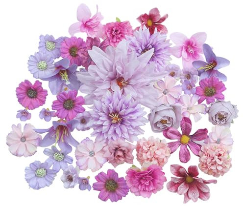 Avagiaforu Fiori Finti Artificiali Teste, 48 Pezzi Teste di Fiori Artificiali Decorazioni, Mini Fiori Finti Seta, Fiori Di Stoffa per Decorazioni da Giardino, Feste e Matrimoni (B)