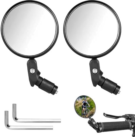 HD Bar End Bike Mirrors – 360° Adjustable Wide Angle Convex Rearview Bicycle Mirrors, Anti-Scratch and Impact-Resistant, for Road, Mountain, and E-Bikes (2-Pack)