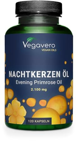 Nachtkerzenöl Kapseln hochdosiert | Ohne Gelatine oder Zusatzstoffe | 2100 mg Tagesdosis | 11% GLA (Omega 6) | Laborgeprüft | 120 Stück | Deutsche Produktion Vegavero