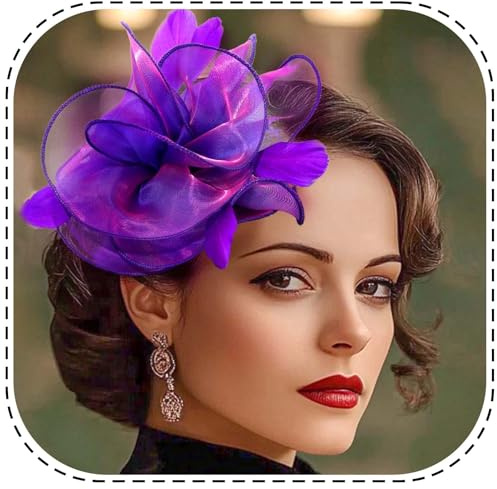 Flayem Fascinator Hüte Lila Pillbox Hut Stirnband Mit Schleier Teeparty Clip für Damen