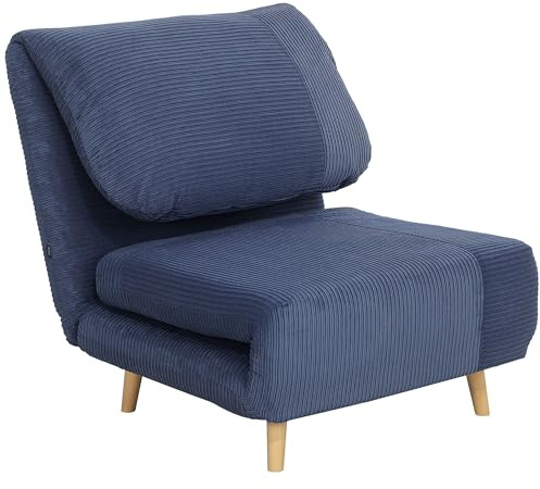 HOMCOM 2 in 1 Schlafsessel Klappbar Schlafsofa mit Bettfunktion Verstellbarer Rückenlehne, Gästebett bis 200kg Relaxsessel in Cordoptik Klappsessel für Wohnzimmer Schlafzimmer 82 x 87 x 89 cm Blau