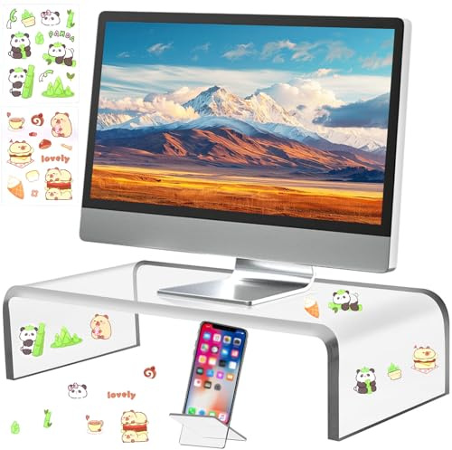 BBWELL Soporte para Monitor Acrílico,Soporte de Monitor Transparencia,Elevador Monitor con Soporte para Teléfono Móvil,Soporte de Escritorio para Ordenador Portátil,Pantallas,Ordenador(41.5X20X10cm)