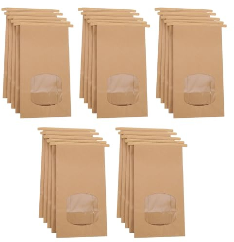25PCS Braune Kraftpapier Tüten mit Sichtfenster, Ölbeständig für Gastgeschenke, Nüsse Kaffeebohnen Teeblätter Gewürze, Süßigkeiten Beutel für Hochzeit, Weihnachten Geburtstagsgeschenke (24.5x12x6cm)