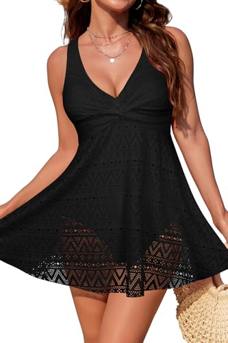 SHEKINI Femme Elégant Maillot de Bain Une Pièce avec Jupette 1 Pièce Contrôle Ventre Dentelle Hollow Gainant Robe de Bain Grande Taille