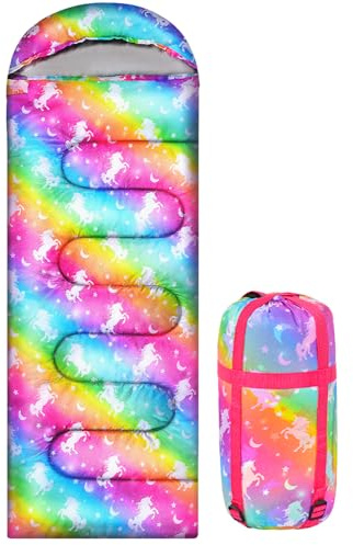 Ausletie Sleeping Bag for Kids Girls Boys, 3 Season Warm Lightweight Kids Unicorn Sleeping Bag Waterproof Portable for Camping Outdoors, Travel
