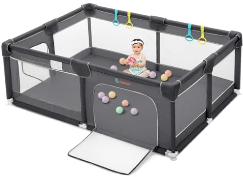 COMOMY Laufstall Baby, 188x127cmx66cm Laufgitter XXL Große, Grau | Sicherheitsbereich Playpen für Kinder mit Weichem Netz, Rutschfestem Oxford Bottom