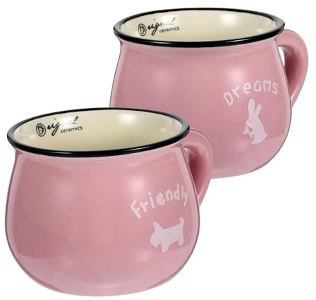 KICHOUSE Set 2 Pezzi Tazze Da Caffè e Tazze D'acqua in Ceramica 350ml Rosa Multifunzionali Per Casa Ufficio Bar Design Creativo