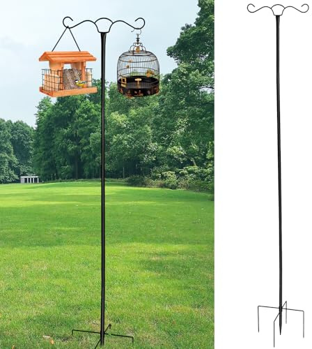 Vogelfütterstange Verstellbare Fütterstation hängend mit 2 Haken und 5 Pflon Basis Stehende Doppelhirte Crook Metall Garten Vogelfüttern hängend für Garten Licht Laterne Pflanze