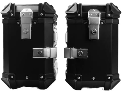 RVIFY Motorcycle Top Case 38L Universal Motorcycle Rear Top Box Side Luggage Case Storage Trunk Lock Travel Aluminum Alloy Tool Box motorcycle tail bag(38L Black (1 pair))