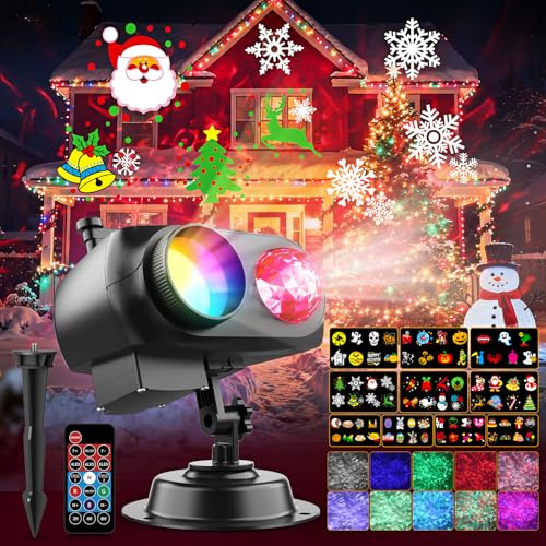 Halloween Projector Window Waterproof 2-in-1 Halloween Christmas Projector Outdoor with 10HD Films and 10 Colours Sea Waves with Remote Control and Timer for Holidays, Parties, Decoration, Garden