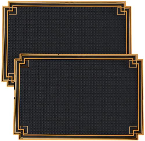 Huudngeje Tappetino da Bar in Gomma Non Slip da 2 Pezzi 18 X 12 Pollici con Rivestimento per Bordo Dorato per Barbiere da Barbiere per Barche per Ristoranti, Nero