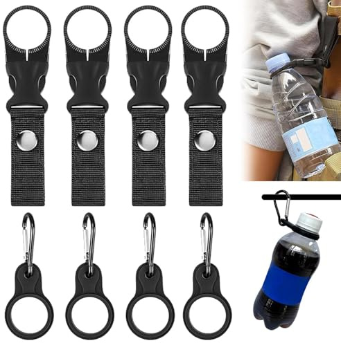 WADY 8 Stück Flaschenhalter Gürtel Schwarz, Nylon Gürtel Flaschenhalter Clips Tasche Water Bottle Holder, Karabiner Flaschenhalter Set, Flaschenhalter Rucksack, Outdoor Trinkflaschen Haken