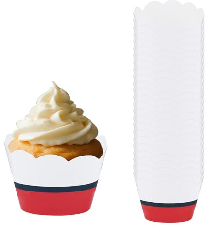 SAVITA 24pce Caissettes à Cupcakes Dessin Animé, en Papier Rouge et Blanc pour Muffins Gâteaux Desserts Décorations de Fête d'Anniversaire