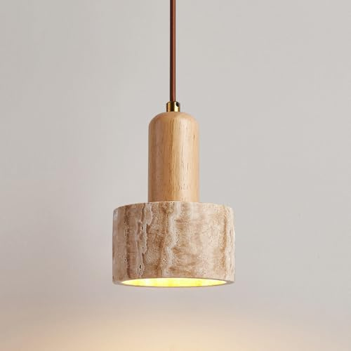 MQDLJSE Lampadario in Pietra Naturale Giapponese, Lampada a Sospensione con Paralume in travertino Giallo Naturale, Lampada a Sospensione per Interni con Attacco E26/E27, Illuminazione dec