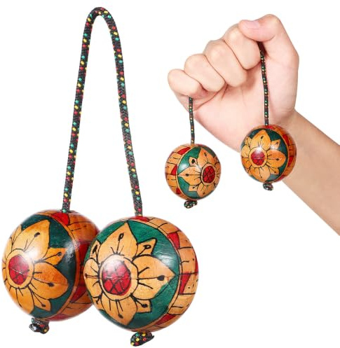 UKCOCO Maracas Adulte en Bois, Percussion Africaine à Boules à Doigts, Shaker Rythmique à Double Boules, Son Clair pour Fête et Jeu la Maison Plusieurs styles | Motifs Uniques, Surface Lisse, Usage Intérieur et Extérieur, pour Amateurs de Danse Musique Style Aléatoire