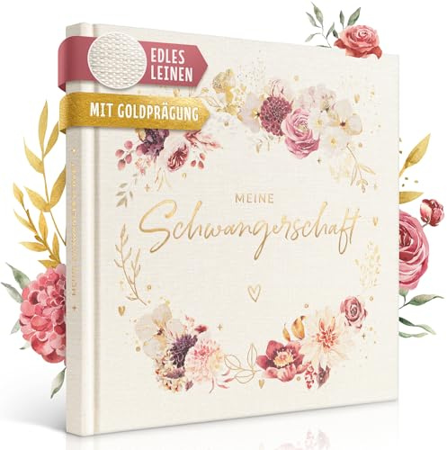 EULENTALER Schwangerschaftstagebuch mit Leinen | Von Hebammen gestaltet | Mit Goldprägung, viel Platz für Ultraschallbilder, zum Eintragen & Dokumentieren, Geschenk zur Schwangerschaft und Babyparty