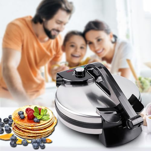 Presse À Tortillas Électrique 1800 W, Appareil De Cuisson Double Face 12 Pouces, Plateau Antiadhésif, Facile À Nettoyer, Indicateur De Réglage De La Température, Rangement Du Cordon À La Base, Pour Pa