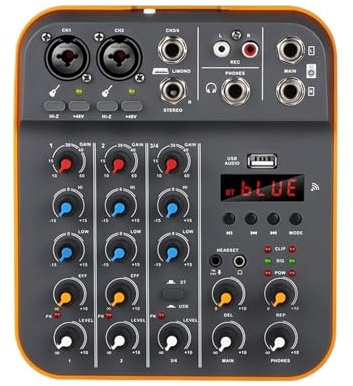 JVDDI Debra – Console de mixage DJ, Interface Audio à 4 canaux, avec, Carte Son USB 48V, for Enregistrement sur PC, Microphone, Streaming en Direct