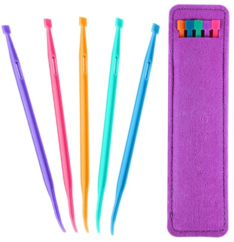 5 piezas de herramientas de costura Thang color morado, accesorios multifuncionales de aguja para coser con bolsa de almacenamiento de fieltro, suministros coloridos para manualidades y costura (5