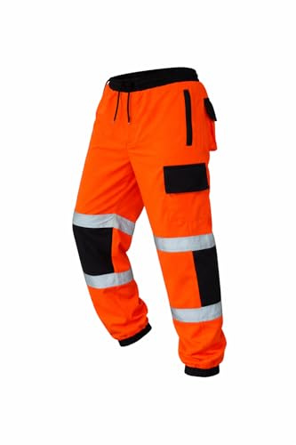 Z Zeetwear Hi Vis Orange Workwear Cargo Trousers High Vis Pants for Men Multi Pocket Reflective Safety Joggers Fleece Work Pants Hi Viz Joggers