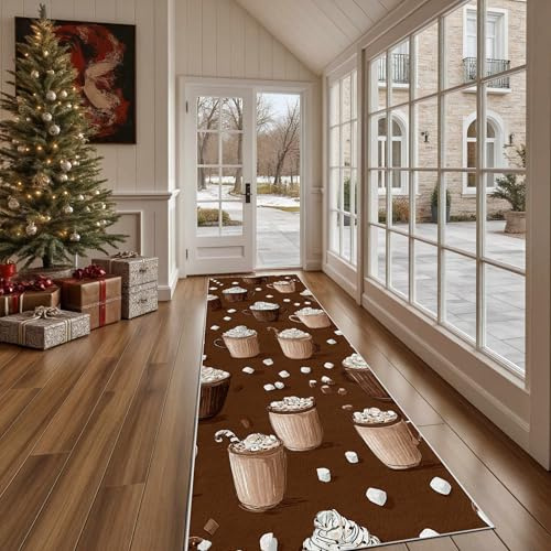 Dppyuxa Handgezeichnet Kaffee Küchenläufer Malerei Tasse Waschbar und rutschfest Weihnachten Schokolad Teppich Läufer für Küche Küchenteppich Maschinenwaschbar Schmutzabweisend 60x120 cm