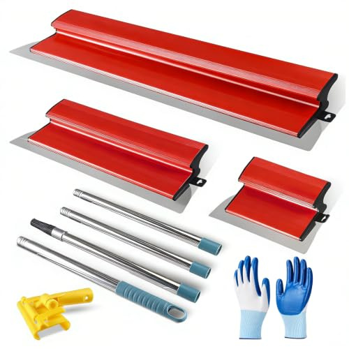Drywall Skimming Blade Set 250/400/600 mm with Extension Handle & Gloves | Professional Speed Skim Plastering Tools with Stainless Steel Skimming Blades for Smoothing Walls and Ceilings
