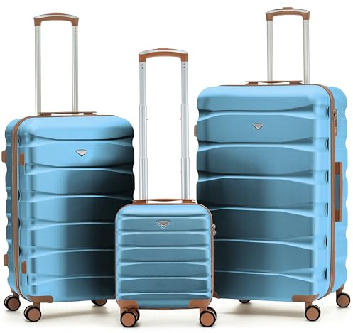 Flight Knight Lot de 3 Valises Rigides ABS pour Voyage & Vacances | Cabine 40 cm + Valises Moyenne et Grande Soute | Trolley Leger et Resistant, 8 Roues Pivotantes | Serrure TSA