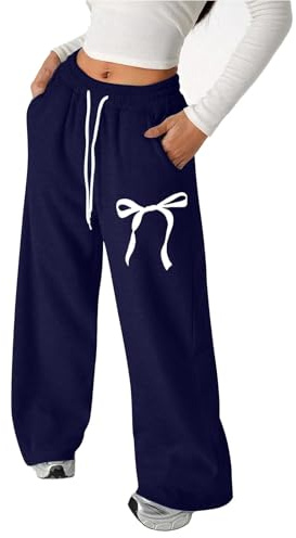 Joggingbyxor för flickor, lätta, säckiga byxor med rosettdetaljer, rakt bensnitt, sportiga fritidsbyxor med sidofickor för vardag och aktiviteter, 5-marin, 170