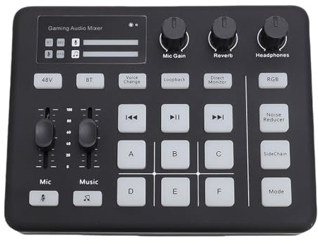 Eminchu Gaming Mixer, 5.0 Live-ljudkort med RGB-ljus, XLR-gränssnitt, Pro Preamp, 48V Power, Perfekt för Livestreaming
