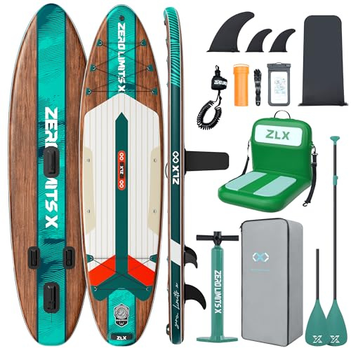ZLX SUP Board mit Sitz Tragbar Stand up Paddling Board 320cm Stabil Aufblasbares Paddle Board für Erwachsene Familien Anfängerfreundlich, Anti-Rutsch Deck