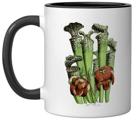 Carnivorous Plants Vintage Sarracenia Botanical Carnivorous Ceramic Mug, Black/White