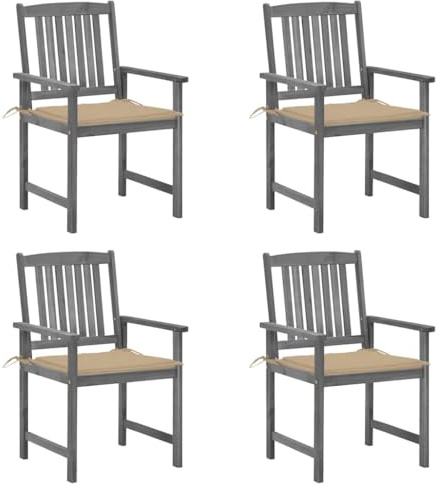 Owoxanthellate Gartenstuhl 4er Set 61x57x92 cm Akazie Holz grau beige Kissen Balkonstühle klappbar wetterfest für Terrasse Garten Balkon