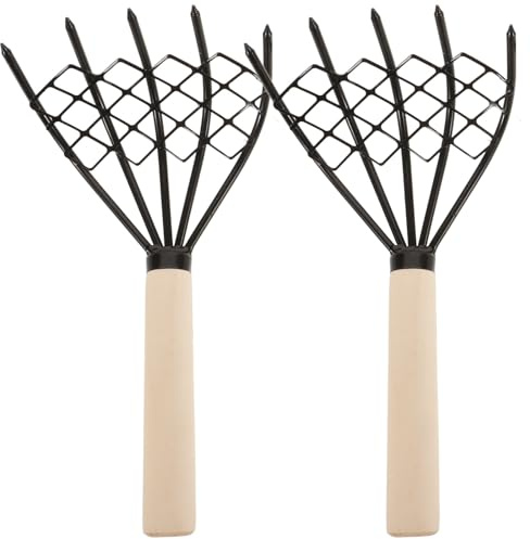 TOYANDONA 2 Pezzi Rastrello per Telline in Acciaio al Carbonio con Manico in Legno e Rete per Scavo e Raccolta Frutti di Mare Strumento Compatto e Resistente per Spiaggia e Mare