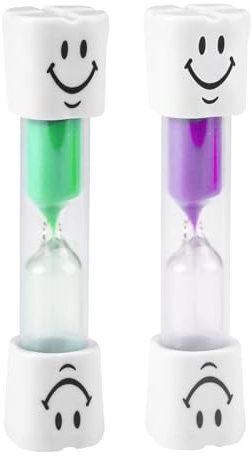 Sablier Brosse à Dents Enfant 3 Minutes - Lot de 2 Minuteurs Colorés avec Visage Souriant, Idéal pour Hygiène Dentaire, Jeux et Cuisine(Vert et Violet)